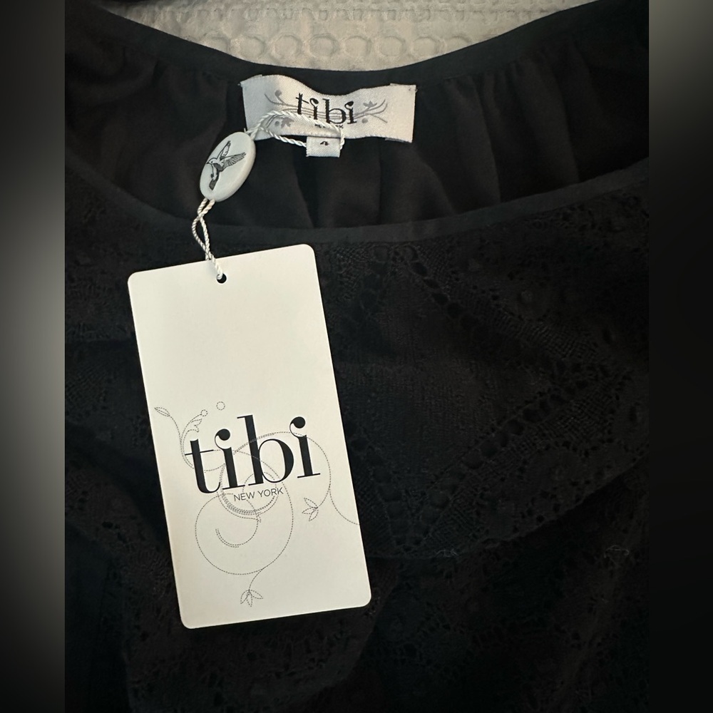 NWT Tibi Black Lace Cotton Mini Dress with Puff Sleeves and Open Back - Picture 7 of 9
